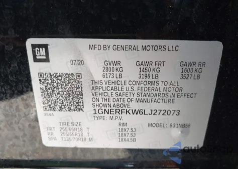 2020 Chevrolet Traverse Fwd Ls из США, поврежденный, VIN 1GNERFKW6LJ272073